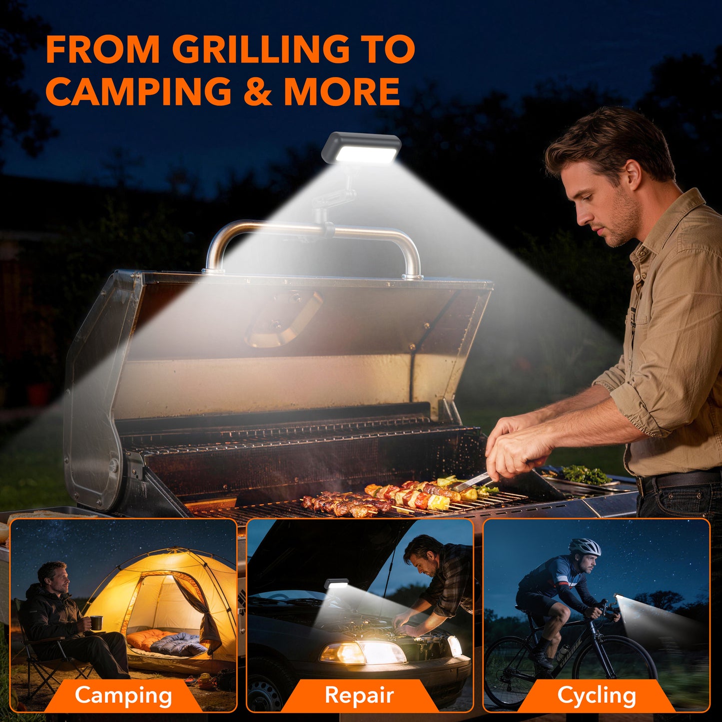 ZEEUVIC Grill Light for Outdoor Grill, 360° BBQ Light for Blackstone & Weber, Griddle & Grill Accessories, Rechargeable LED Light for Outdoor, BBQ Grilling Gift for Men Father Husband Birthday