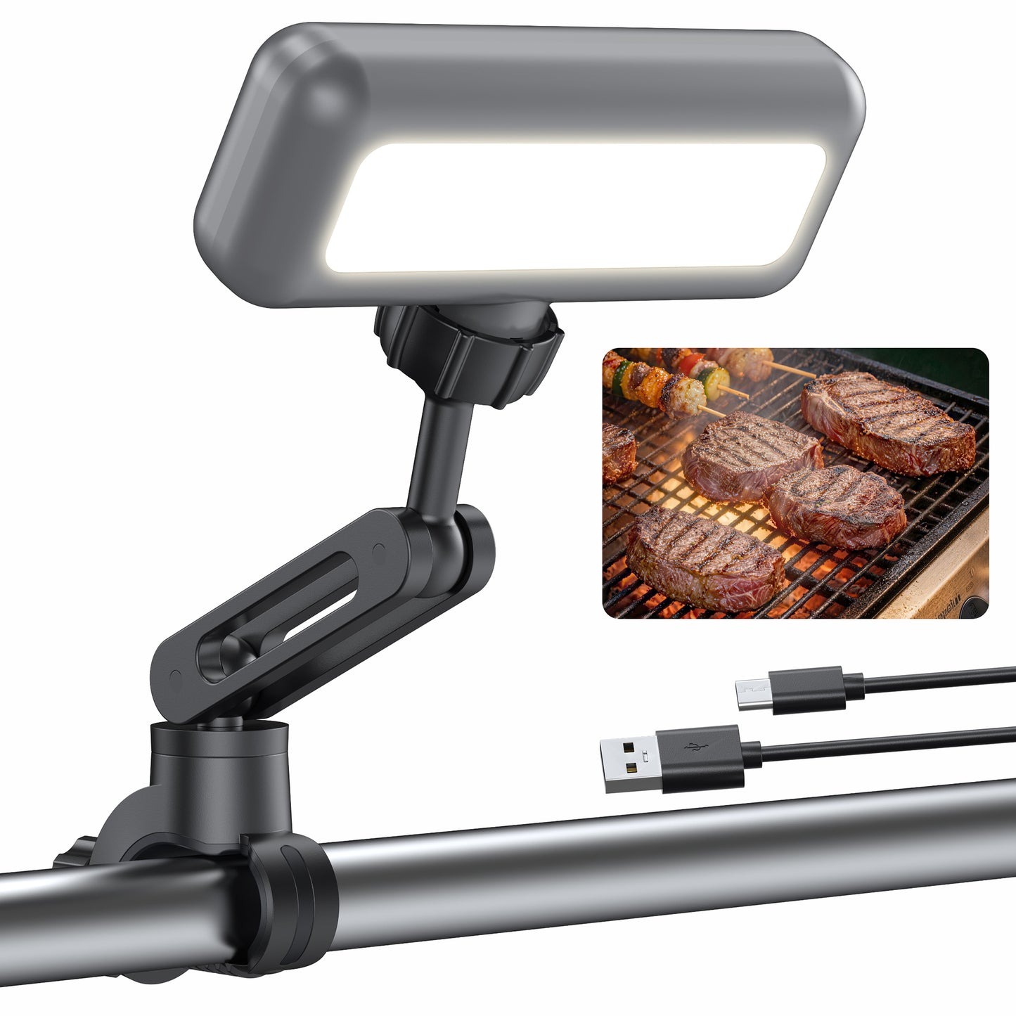 ZEEUVIC Grill Light for Outdoor Grill, 360° BBQ Light for Blackstone & Weber, Griddle & Grill Accessories, Rechargeable LED Light for Outdoor, BBQ Grilling Gift for Men Father Husband Birthday